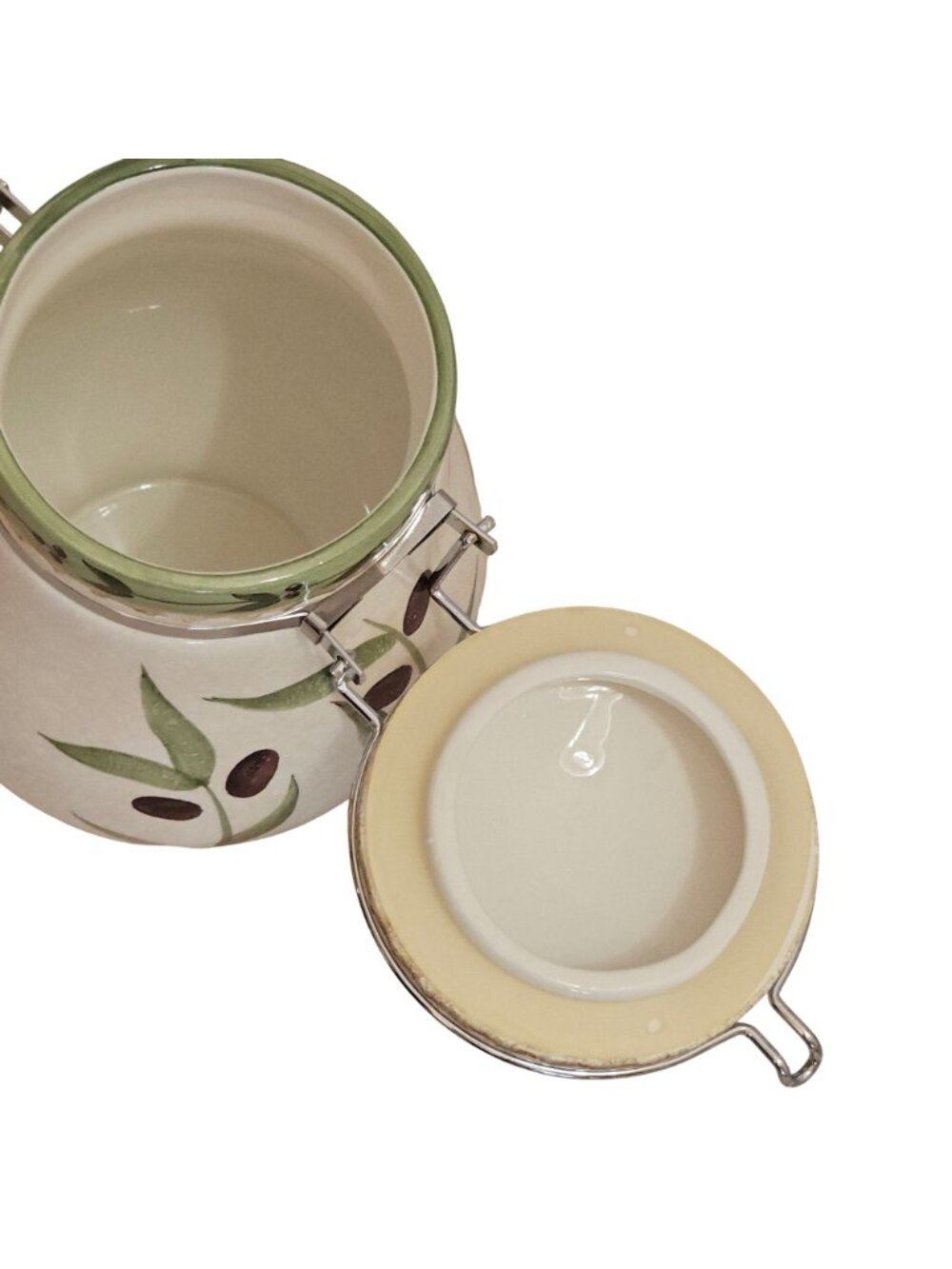 Oneida Oliveto Medium Canister 8" handpainted stoneware Italian inspired olive g - Picture 4 of 8